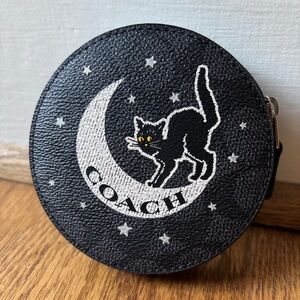 Coach Halloween coin case purse with black cat graphic